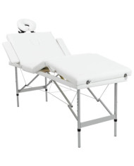 Table pliable de massage Blanc crème 4 zones au cadre aluminium | Mobilier & Déco