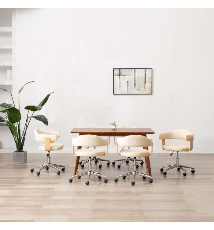 Chaises pivotantes à manger lot de 6 crème similicuir | Mobilier & Déco