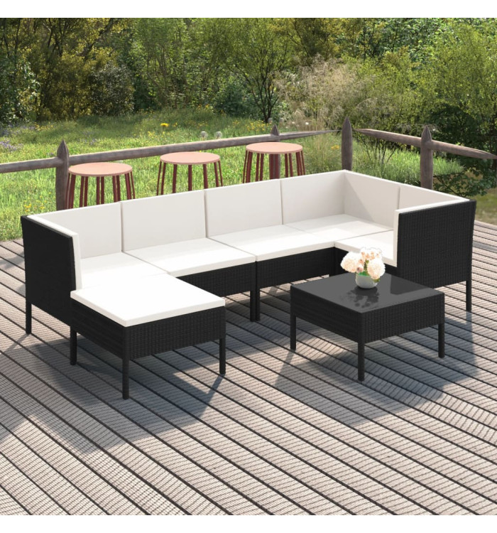 Salon de jardin 7 pcs avec coussins Résine tressée Noir | Mobilier & Déco