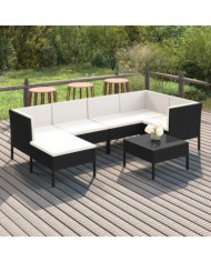 Salon de jardin 7 pcs avec coussins Résine tressée Noir | Mobilier & Déco