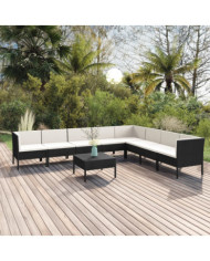 Salon de jardin 9 pcs avec coussins Résine tressée Noir | Mobilier & Déco