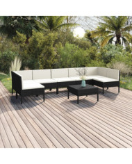 Salon de jardin 8 pcs avec coussins résine tressée noir | Mobilier & Déco