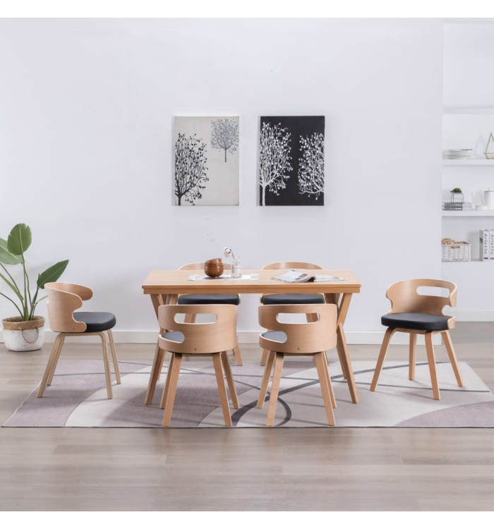 Chaises à manger lot de 6 noir bois courbé et similicuir | Mobilier & Déco