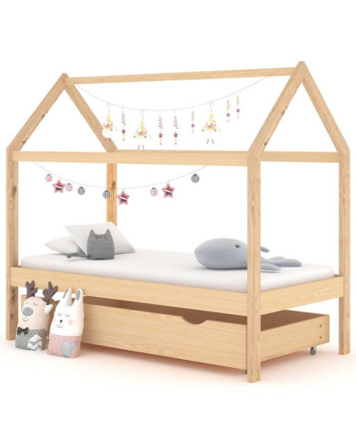 Cadre de lit pour enfant et un tiroir bois pin massif 80x160 cm | Mobilier & Déco