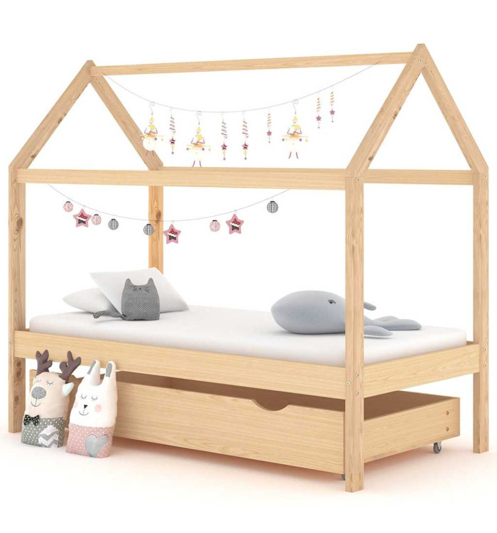 Cadre de lit pour enfant et un tiroir bois pin massif 80x160 cm | Mobilier & Déco