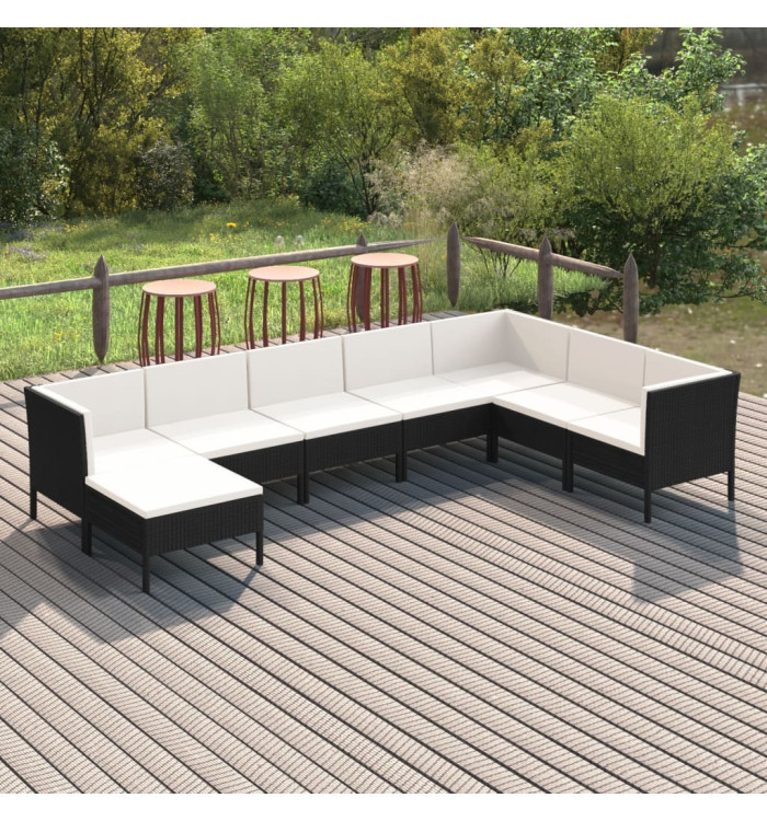 Salon de jardin 8 pcs avec coussins résine tressée noir | Mobilier & Déco