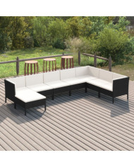 Salon de jardin 8 pcs avec coussins résine tressée noir | Mobilier & Déco