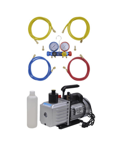 Pompe à vide 100 L/min avec manomètre à 4 voies en kit d'outils | Mobilier & Déco