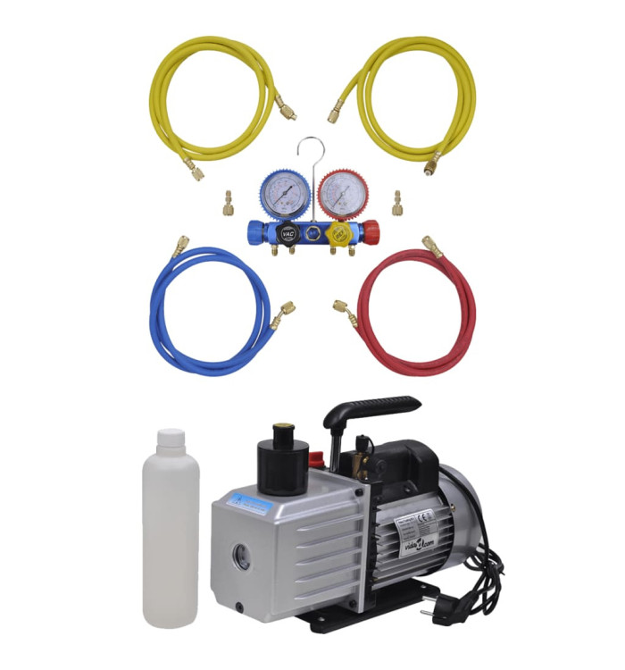 Pompe à vide 100 L/min avec manomètre à 4 voies en kit d'outils | Mobilier & Déco