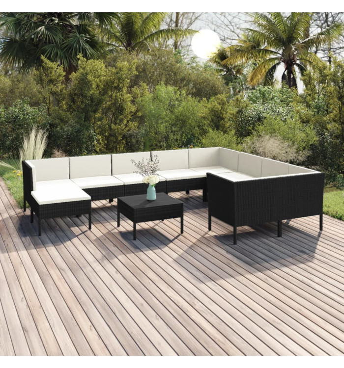 Salon de jardin 11 pcs avec coussins Résine tressée Noir | Mobilier & Déco