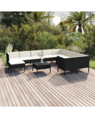 Salon de jardin 11 pcs avec coussins Résine tressée Noir | Mobilier & Déco