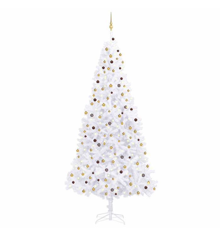 Arbre de Noël artificiel pré-éclairé et boules 300 cm blanc | Mobilier & Déco