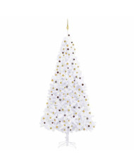 Arbre de Noël artificiel pré-éclairé et boules 300 cm blanc | Mobilier & Déco
