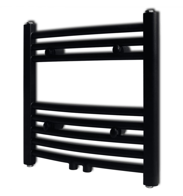 Sèche-serviettes eau chaude à rails incurvés noir 480 x 480 mm | Mobilier & Déco