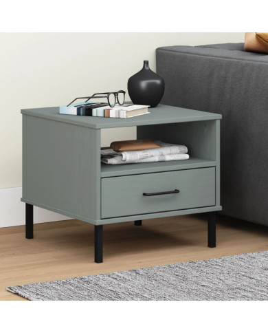 Table de chevet avec pieds en métal Gris Bois pin massif OSLO | Mobilier & Déco
