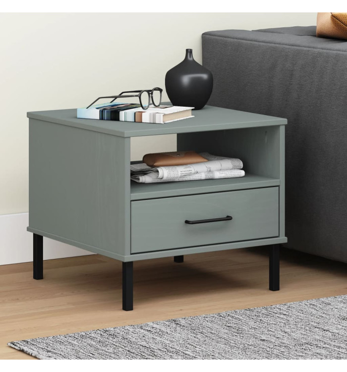 Table de chevet avec pieds en métal Gris Bois pin massif OSLO | Mobilier & Déco