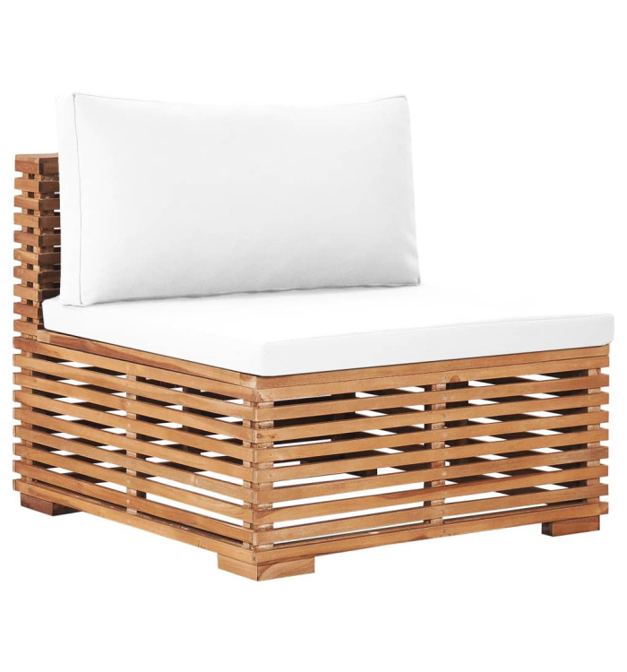 Canapé central de jardin avec coussin crème Bois de teck solide | Mobilier & Déco
