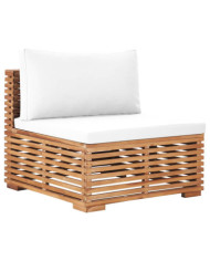 Canapé central de jardin avec coussin crème Bois de teck solide | Mobilier & Déco