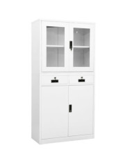 Armoire de bureau Blanc 90x40x180 cm Acier et verre trempé | Mobilier & Déco