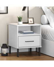 Table de chevet avec pieds en métal Blanc Bois pin massif OSLO | Mobilier & Déco
