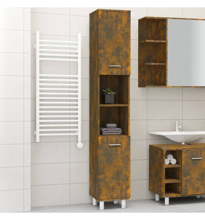 Armoire de bain Chêne fumé 30x30x179 cm Bois d'ingénierie | Mobilier & Déco
