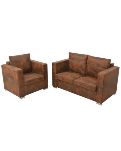 Ensemble de canapés 2 pcs cuir daim synthétique | Mobilier & Déco