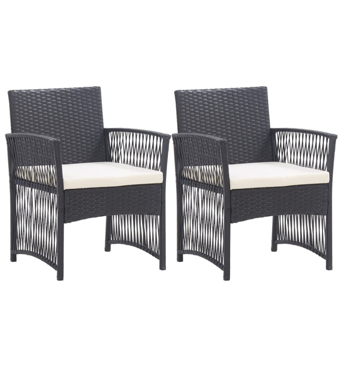 Fauteuils de jardin avec coussins lot de 2 Noir Résine tressée | Mobilier & Déco