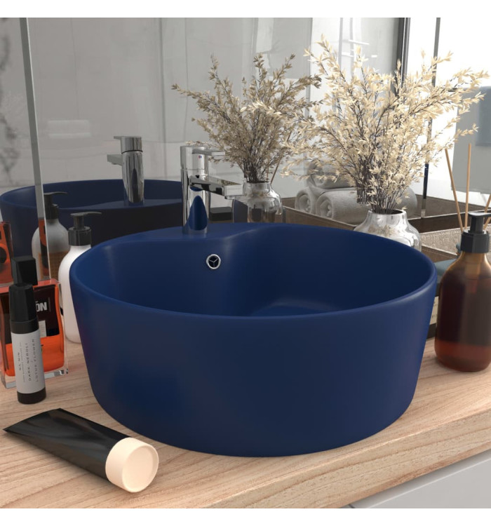Lavabo de luxe avec trop-plein Bleu foncé mat 36x13cm Céramique | Mobilier & Déco