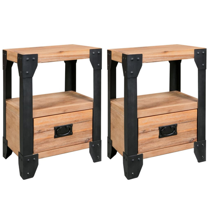 Tables de chevet 2 pcs Bois d'acacia massif Acier 40x30x54 cm | Mobilier & Déco