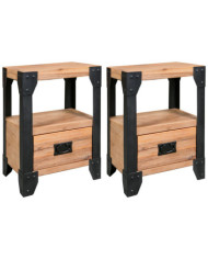 Tables de chevet 2 pcs Bois d'acacia massif Acier 40x30x54 cm | Mobilier & Déco