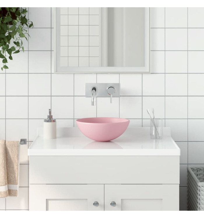 Lavabo de salle de bain Céramique Rose mat Rond | Mobilier & Déco