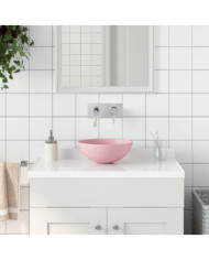 Lavabo de salle de bain Céramique Rose mat Rond | Mobilier & Déco