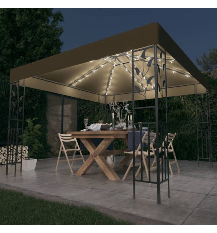 Tonnelle avec guirlande lumineuse à LED 3x3 m Taupe | Mobilier & Déco