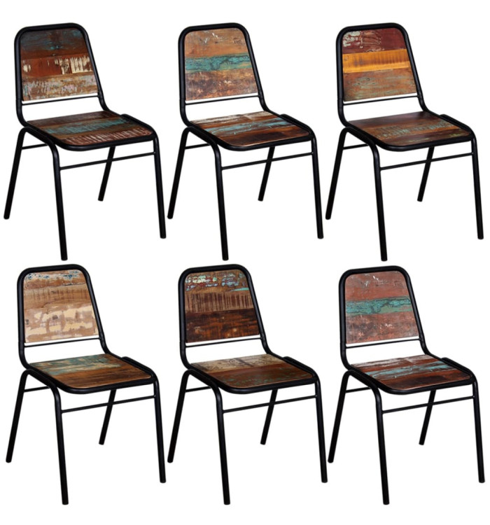 Chaises à manger lot de 6 bois de récupération solide | Mobilier & Déco