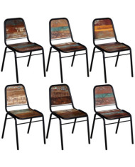 Chaises à manger lot de 6 bois de récupération solide | Mobilier & Déco