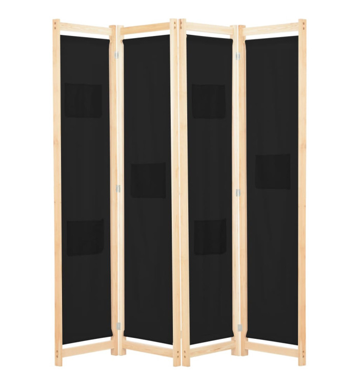 Cloison de séparation 4 panneaux Noir 160x170x4 cm Tissu | Mobilier & Déco