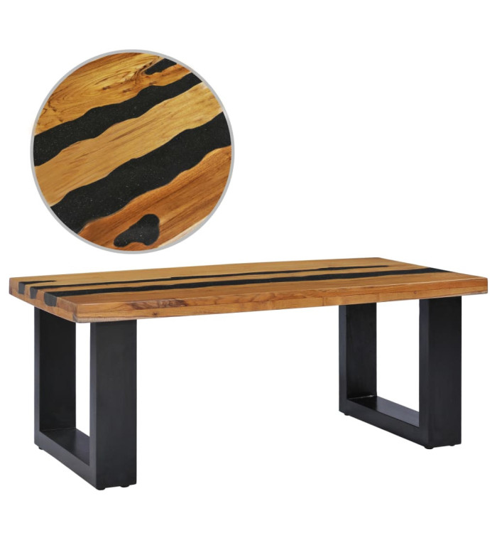 Table basse 100x50x40 cm Bois de teck massif et pierre de lave | Mobilier & Déco