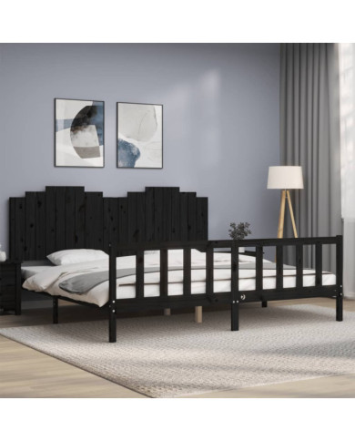 Cadre de lit sans matelas noir 200x200 cm bois massif de pin | Mobilier & Déco