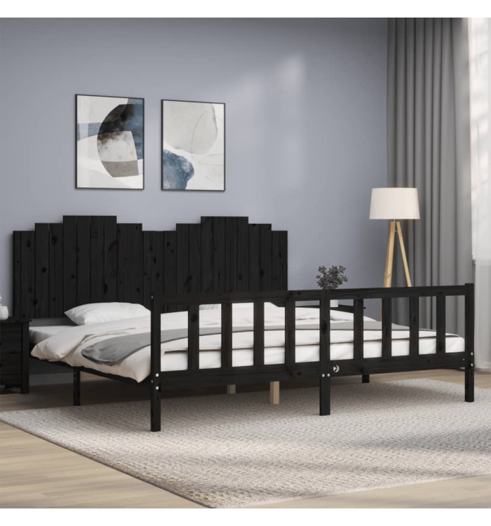 Cadre de lit sans matelas noir 200x200 cm bois massif de pin | Mobilier & Déco