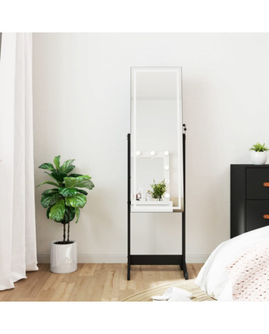 Armoire à bijoux miroir avec lumières LED sur pied noir | Mobilier & Déco