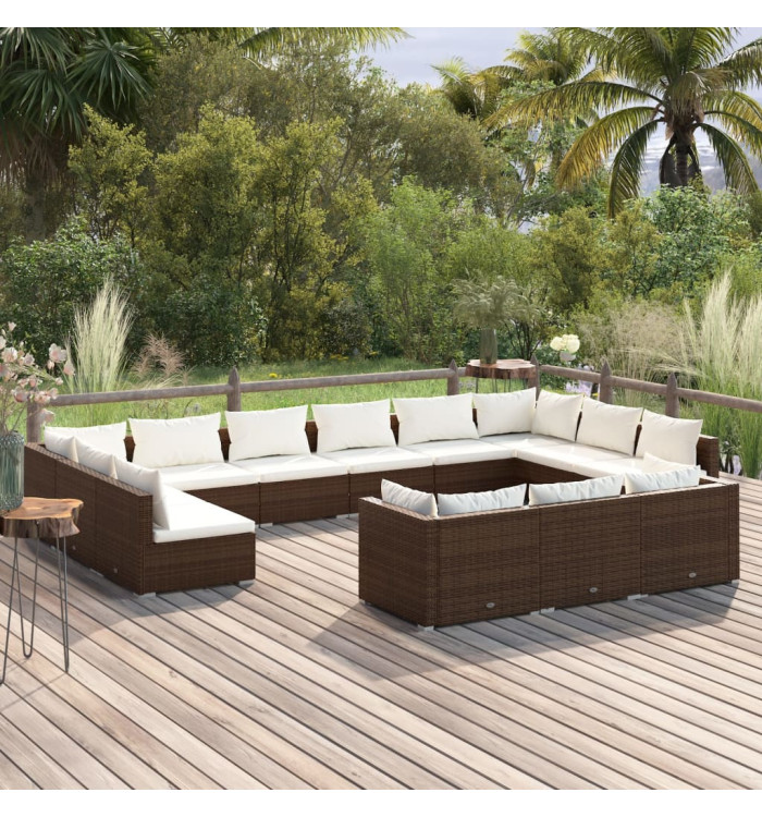 Salon de jardin 13 pcs avec coussins Marron Résine tressée | Mobilier & Déco