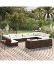 Salon de jardin 13 pcs avec coussins Marron Résine tressée | Mobilier & Déco