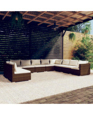 Salon de jardin 10 pcs avec coussins marron résine tressée | Mobilier & Déco