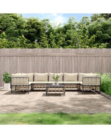 Salon de jardin 8 pcs avec coussins anthracite résine tressée | Mobilier & Déco