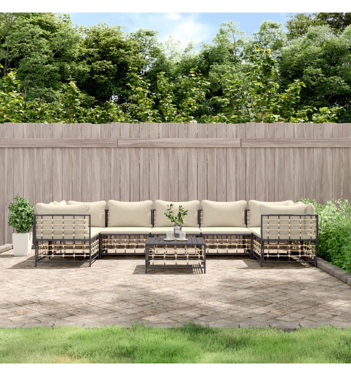 Salon de jardin 8 pcs avec coussins anthracite résine tressée | Mobilier & Déco