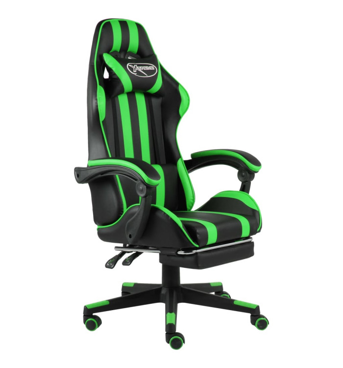 Fauteuil de jeux vidéo avec repose-pied Noir et vert Similicuir | Mobilier & Déco