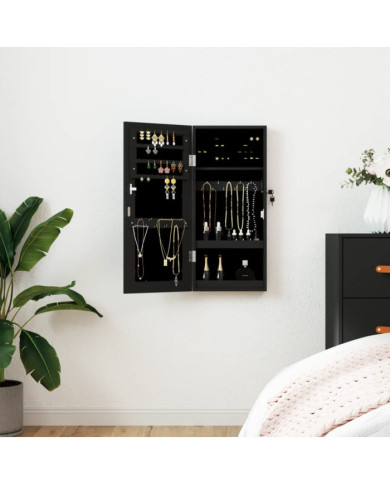 Armoire à bijoux avec miroir murale noir 30x8,5x67 cm | Mobilier & Déco