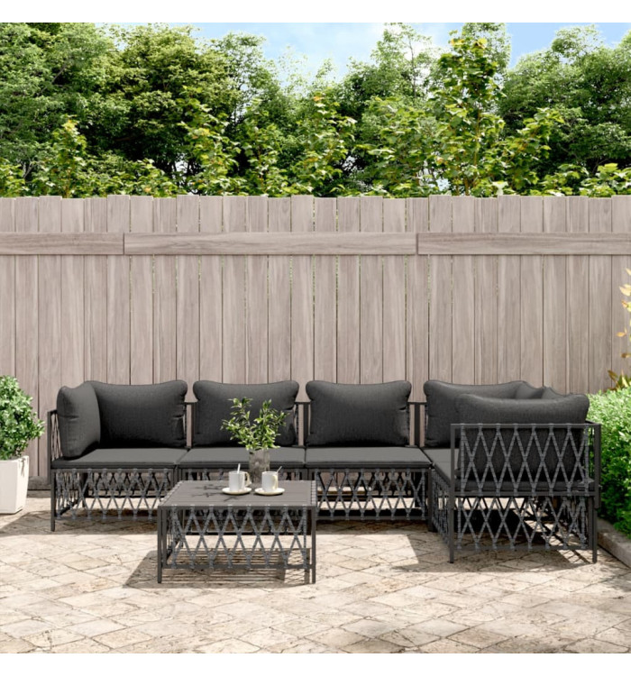 Salon de jardin avec coussins 6 pcs anthracite acier | Mobilier & Déco
