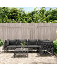 Salon de jardin avec coussins 6 pcs anthracite acier | Mobilier & Déco