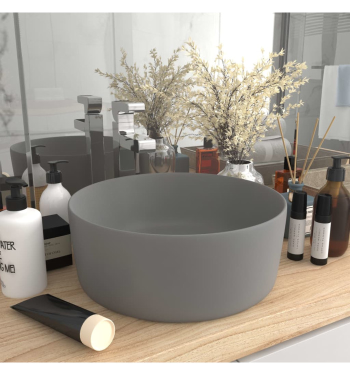 Lavabo rond de luxe Gris clair mat 40x15 cm Céramique | Mobilier & Déco